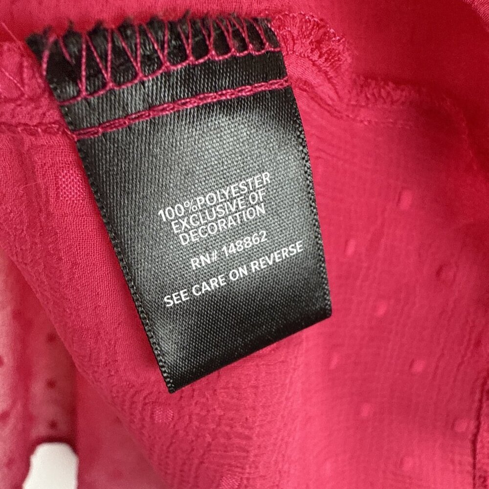 Torrid Women's Swiss Dot Top 2X Solid Pink Semi Sheer Long Sleeve Button Up Tie - Picture 7 of 10